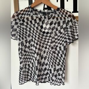 Sheer checkered short sleeve size xs